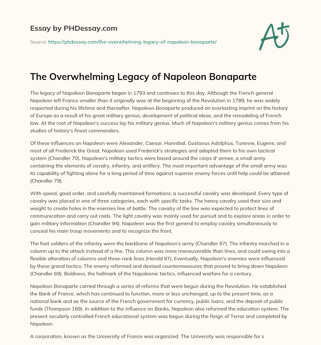 The Overwhelming Legacy of Napoleon Bonaparte essay