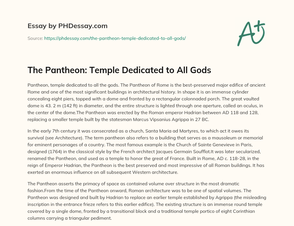 The Pantheon: Temple Dedicated to All Gods essay