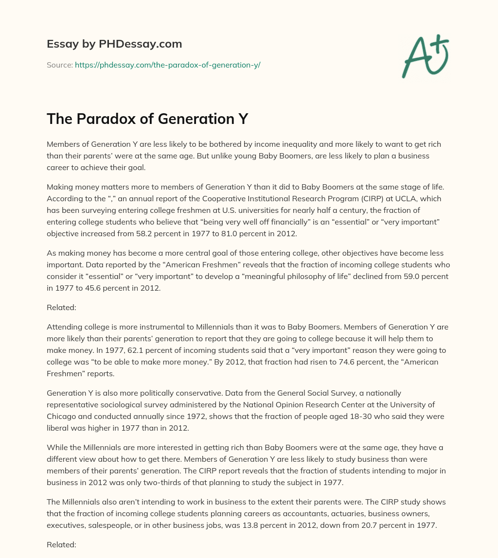The Paradox of Generation Y essay