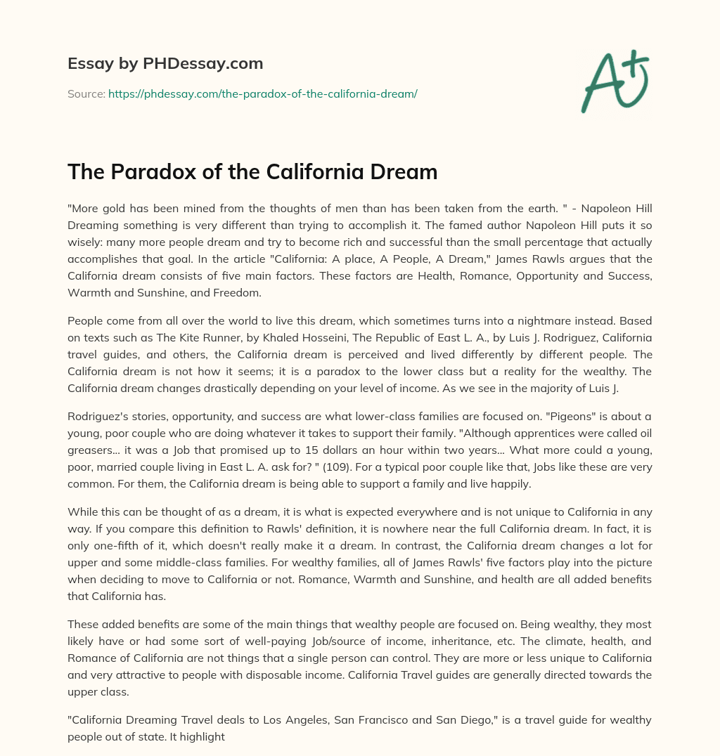 The Paradox of the California Dream essay