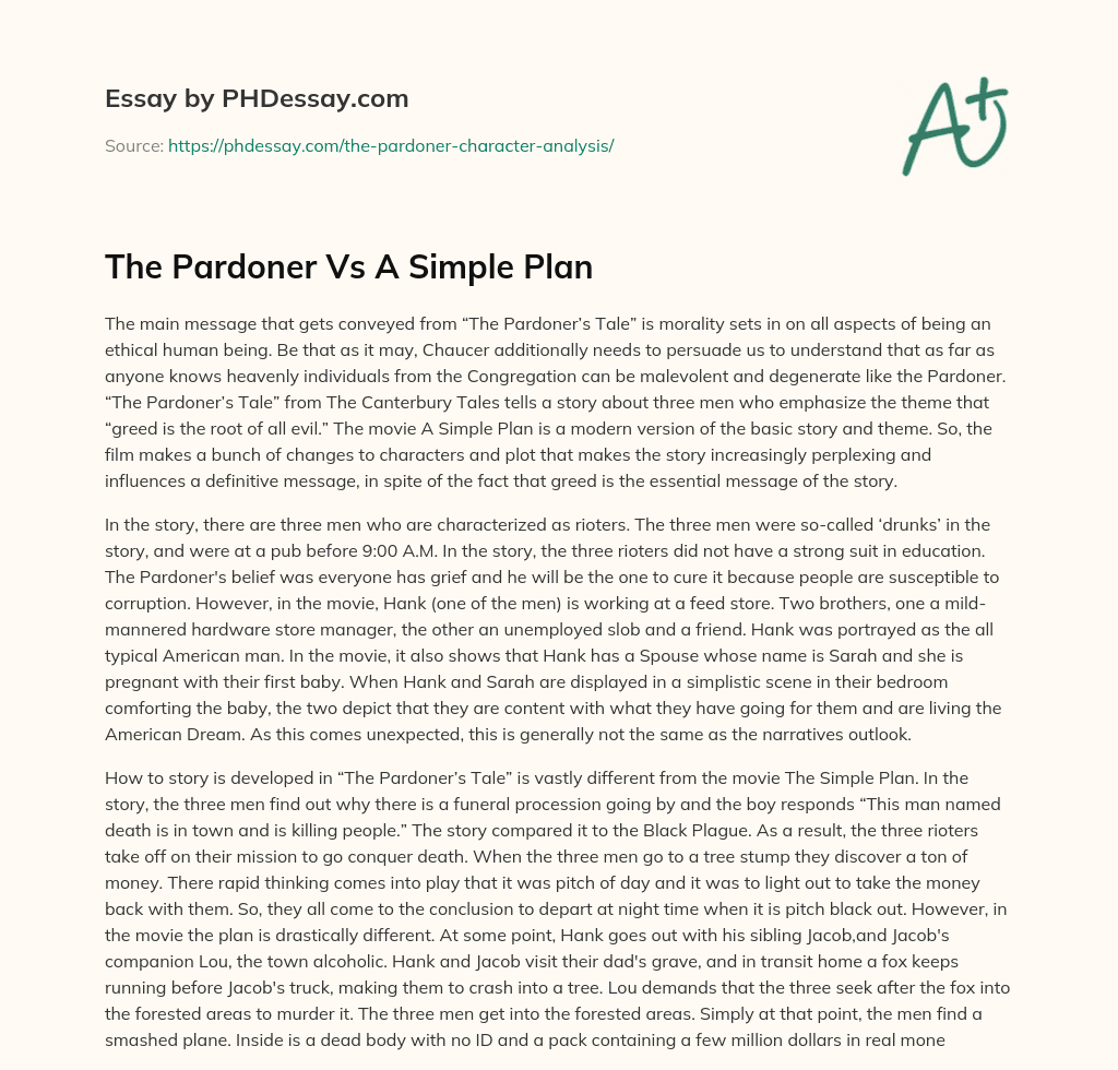 The Pardoner Vs A Simple Plan essay