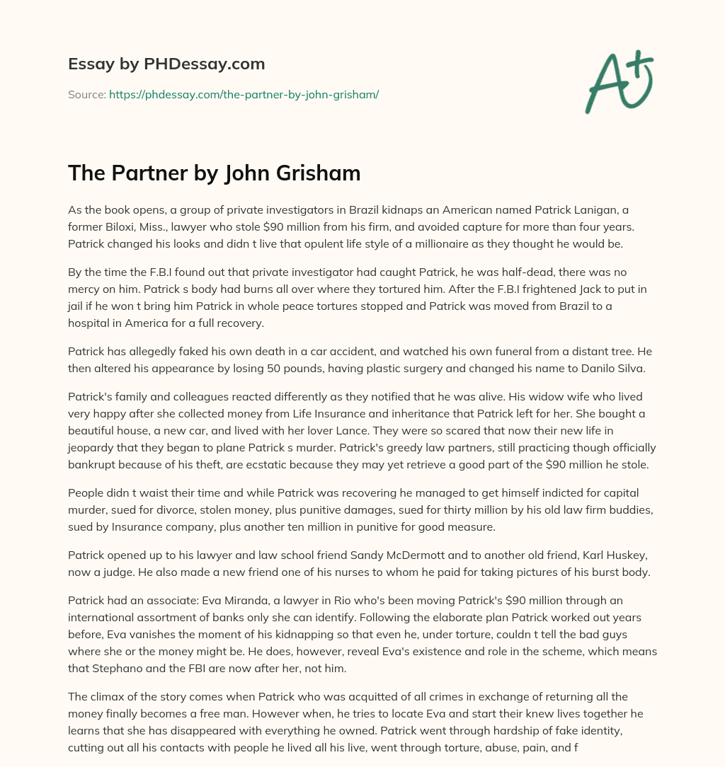 The Partner by John Grisham essay