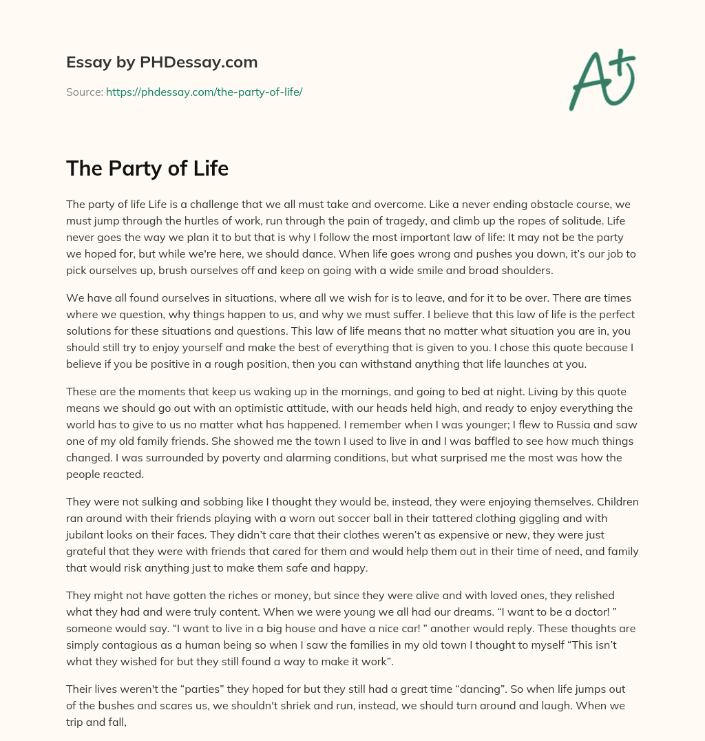 The Party of Life essay