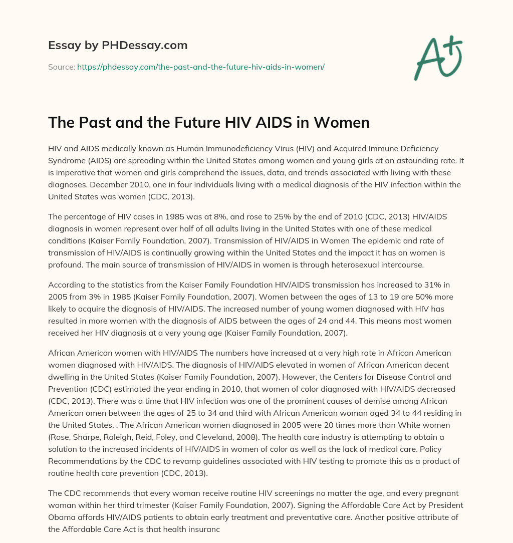 The Past and the Future HIV AIDS in Women essay