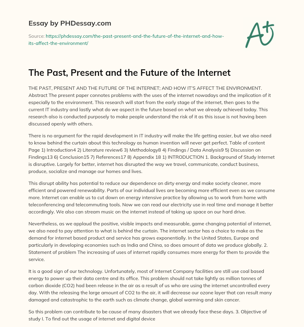 The Past, Present and the Future of the Internet essay