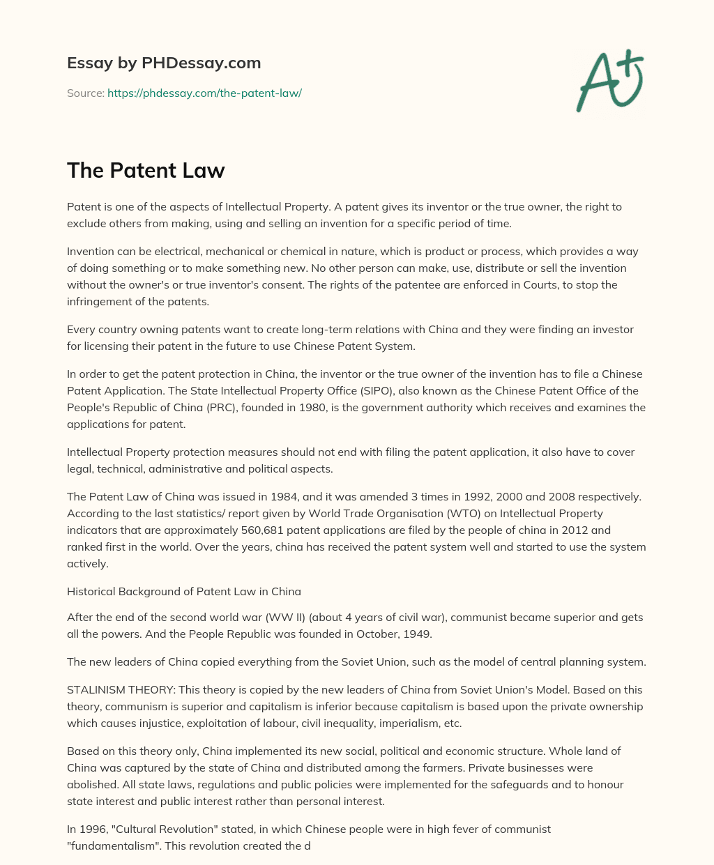 The Patent Law essay