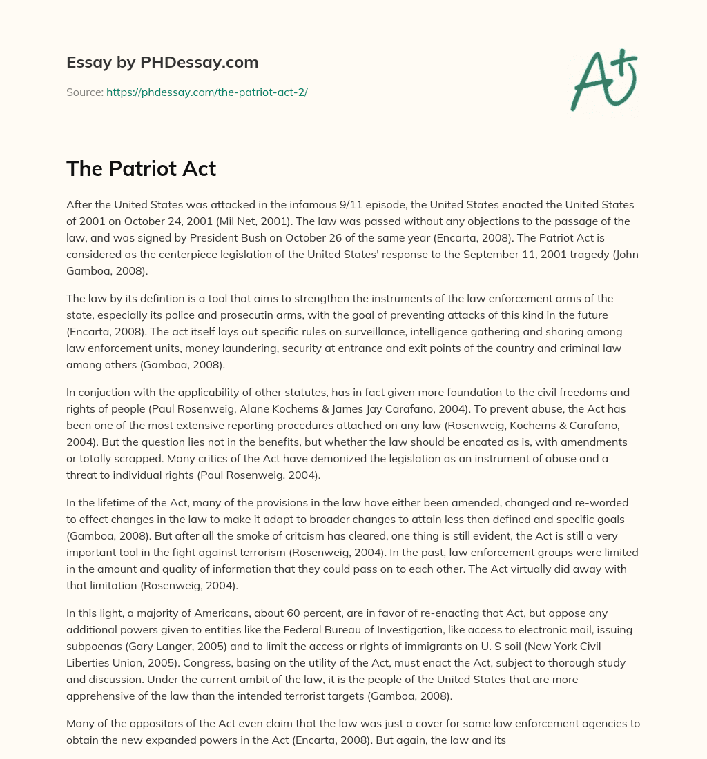 The Patriot Act essay