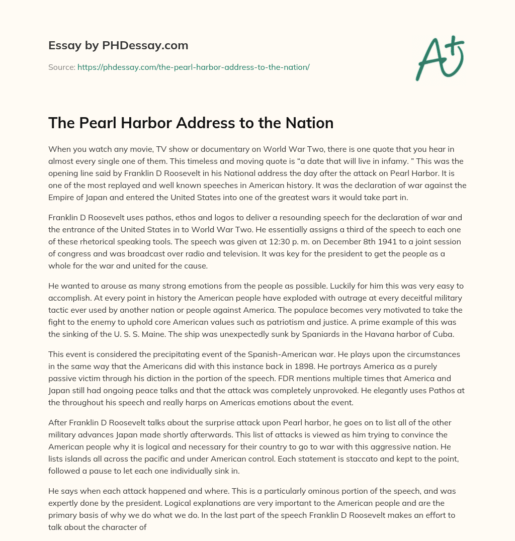 The Pearl Harbor Address to the Nation essay
