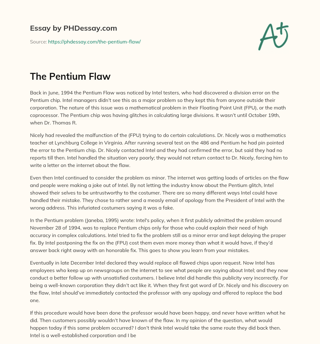 The Pentium Flaw essay