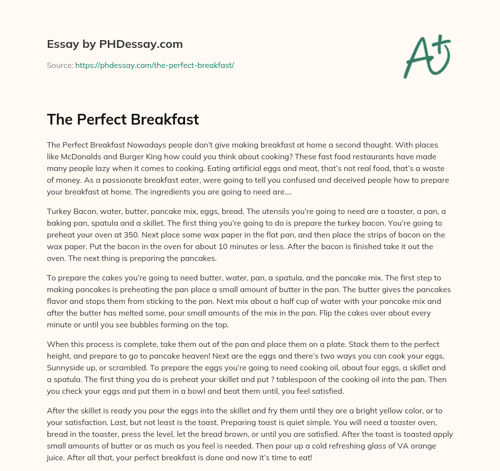 The Perfect Breakfast essay
