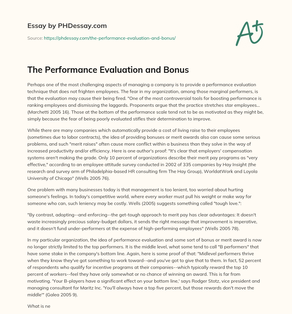 The Performance Evaluation and Bonus essay