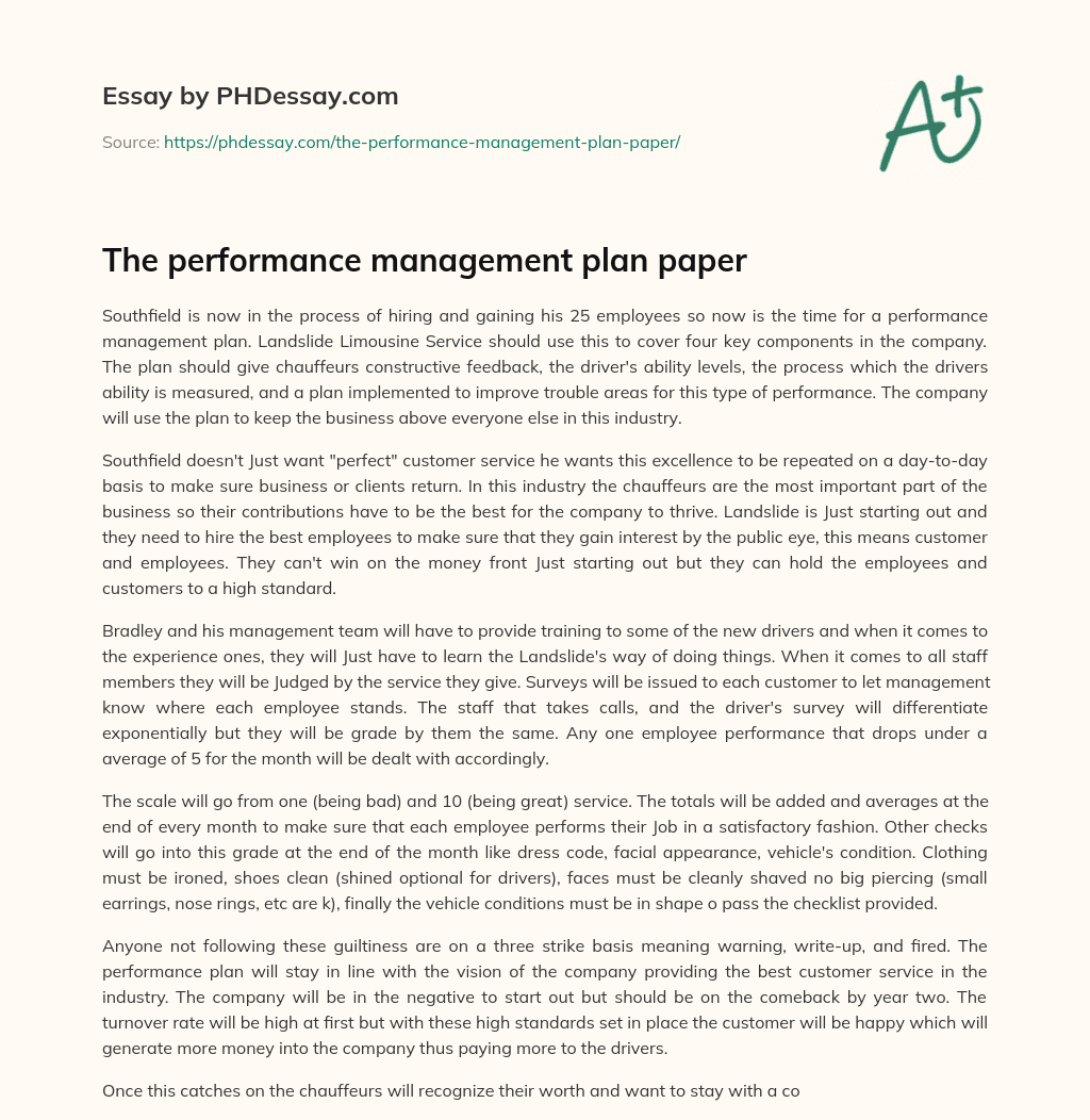 The performance management plan paper essay