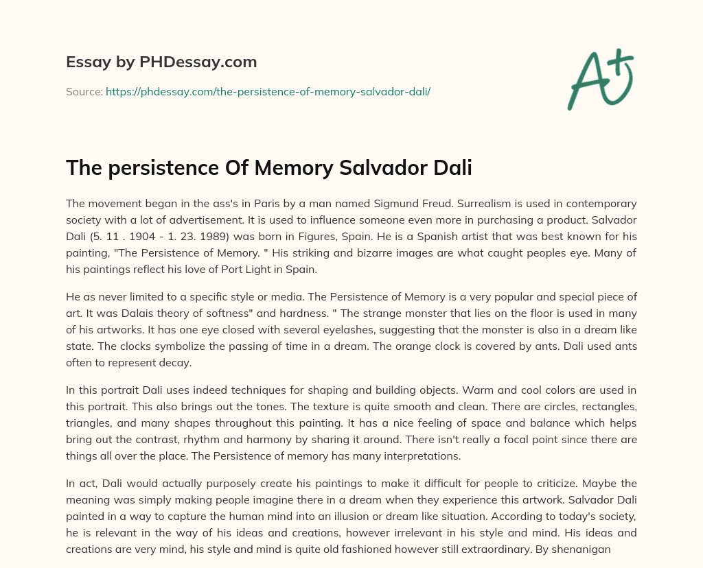 The persistence Of Memory Salvador Dali essay