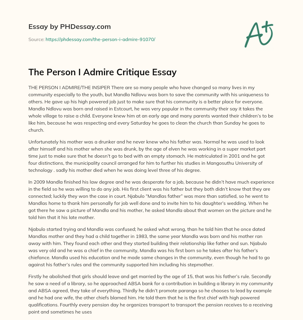 The Person I Admire Critique Essay essay