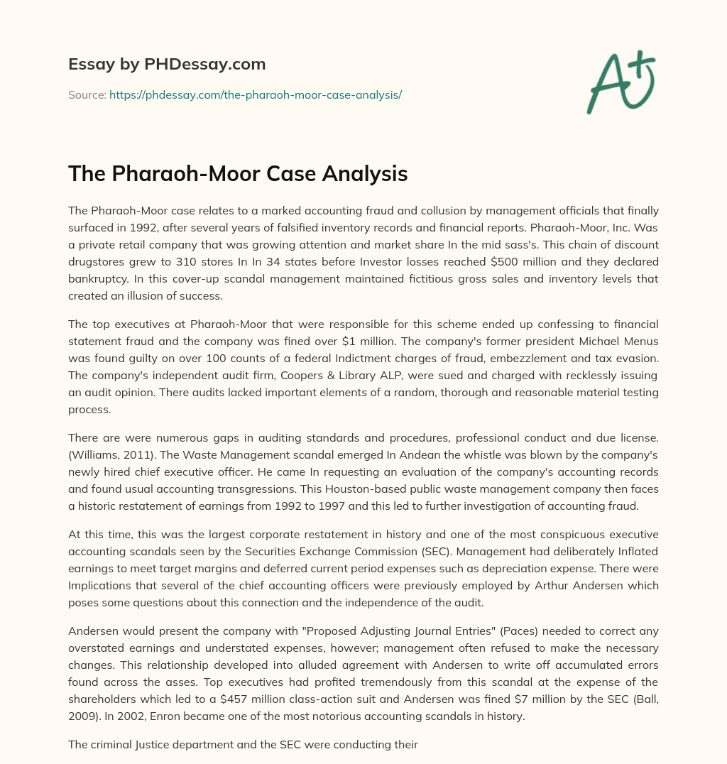 The Pharaoh-Moor Case Analysis essay