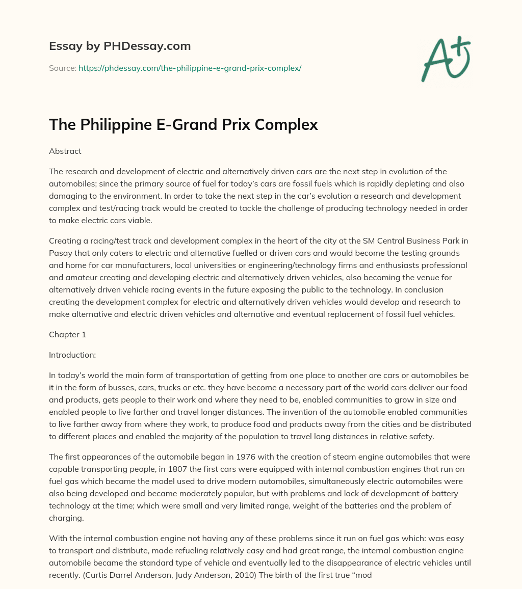 The Philippine E-Grand Prix Complex essay