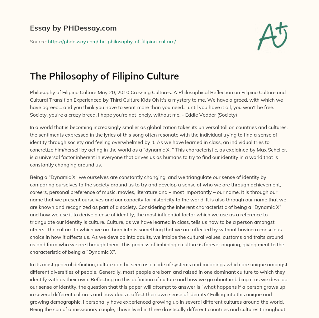 essay about filipino culture and values