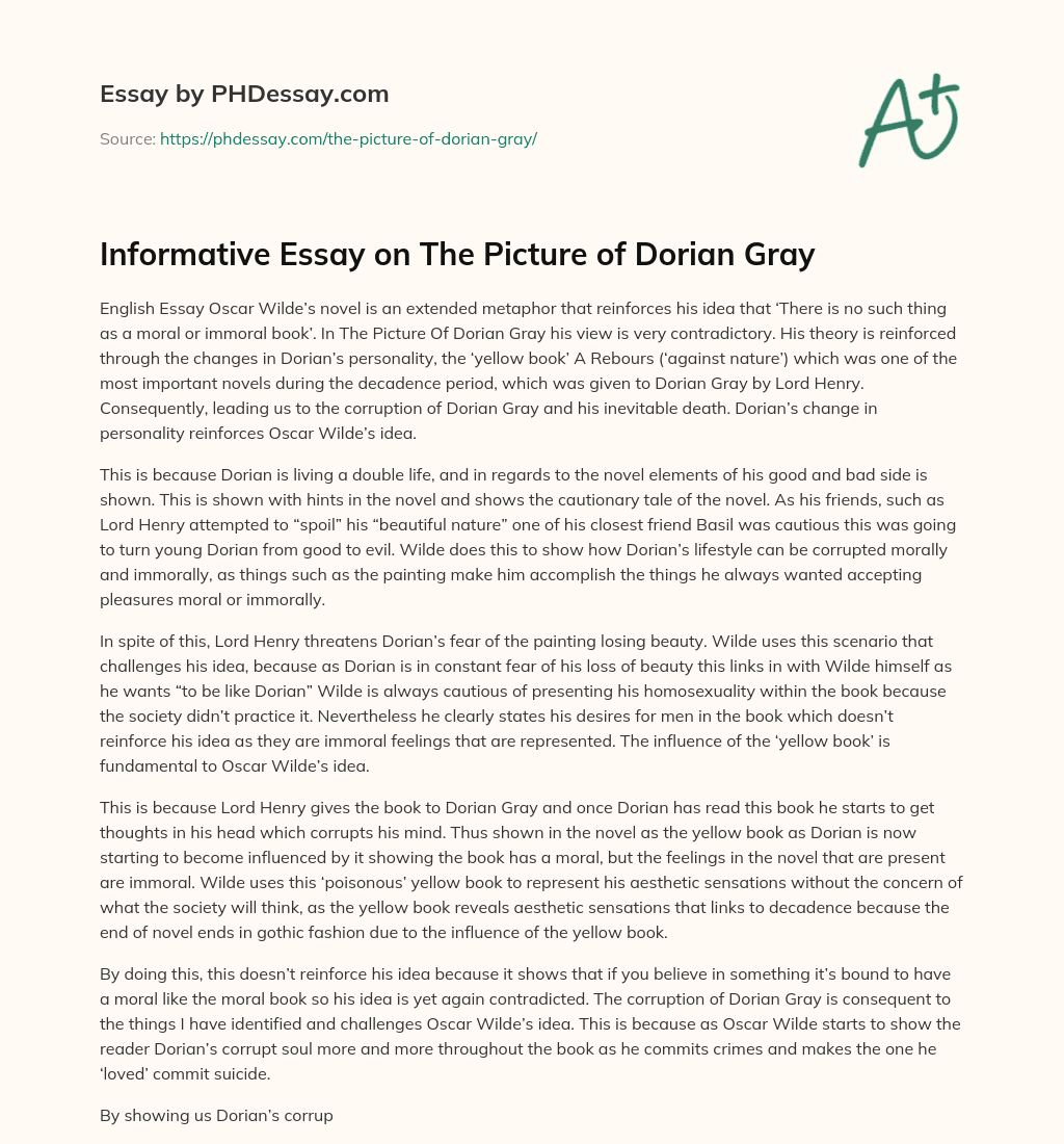 Informative Essay on The Picture of Dorian Gray essay