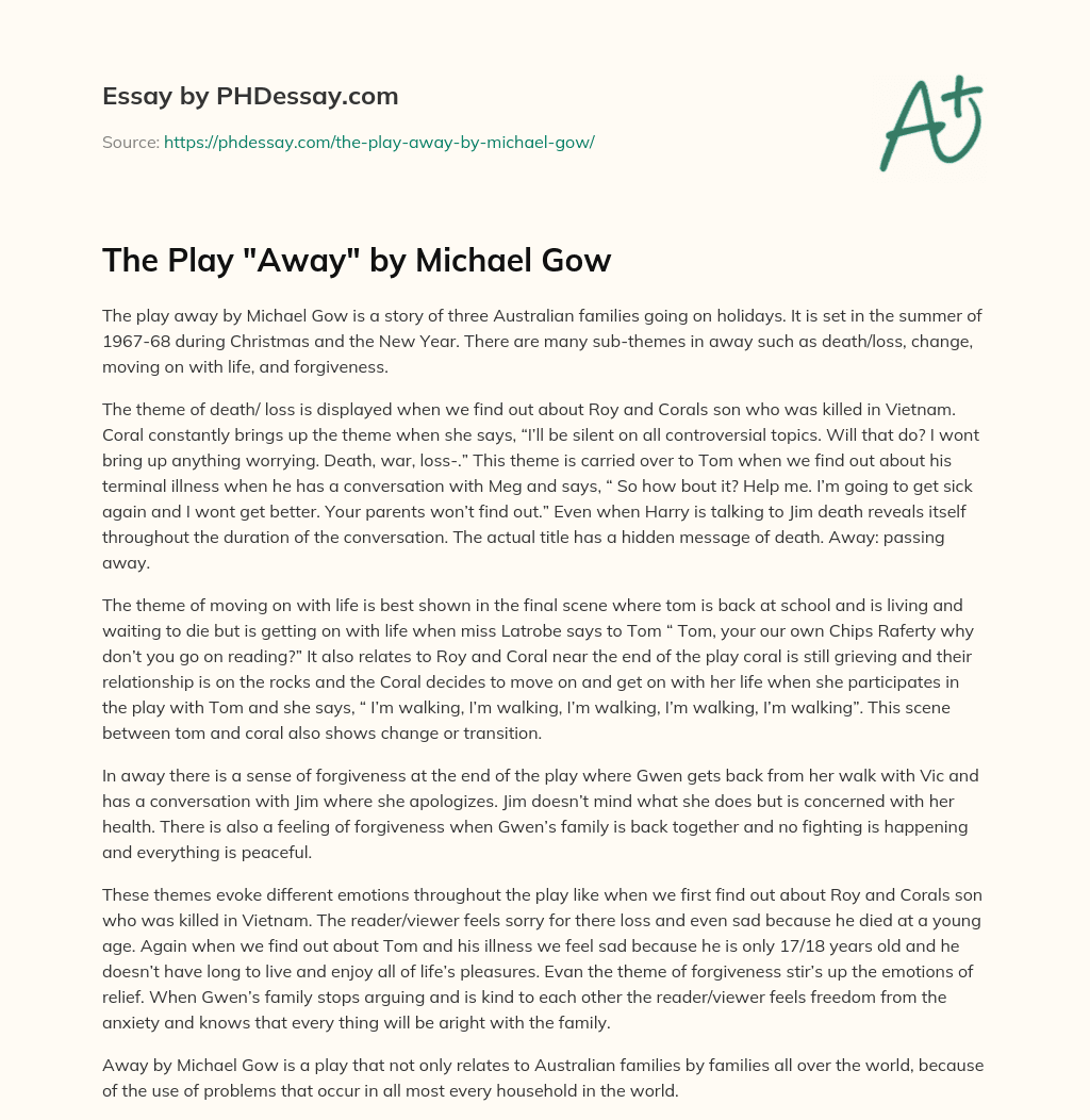 The Play “Away” by Michael Gow essay
