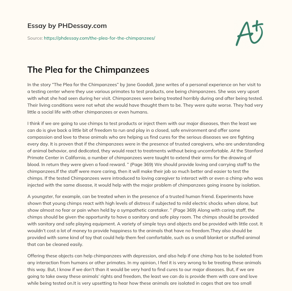 The Plea for the Chimpanzees essay