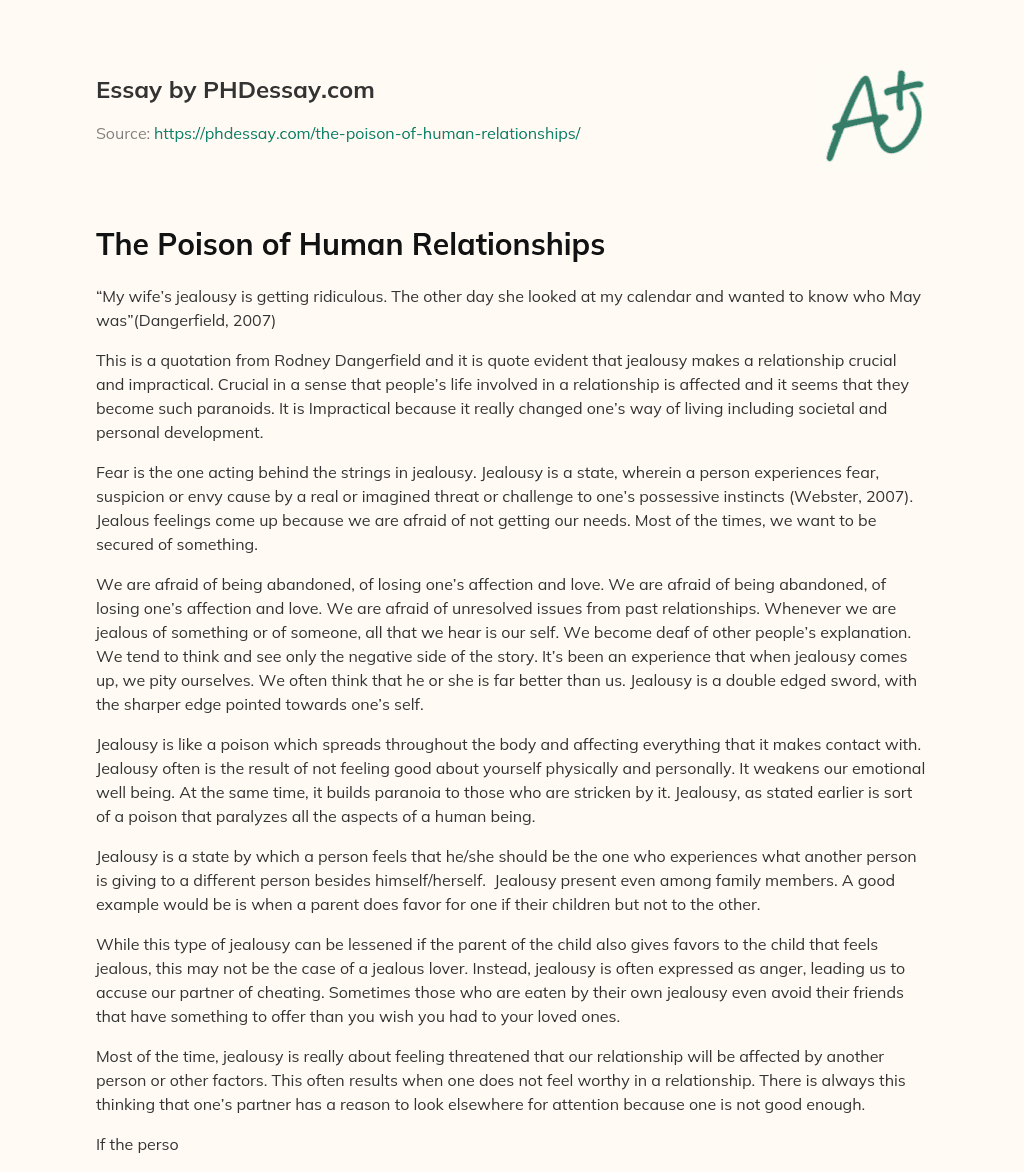 The Poison of Human Relationships essay