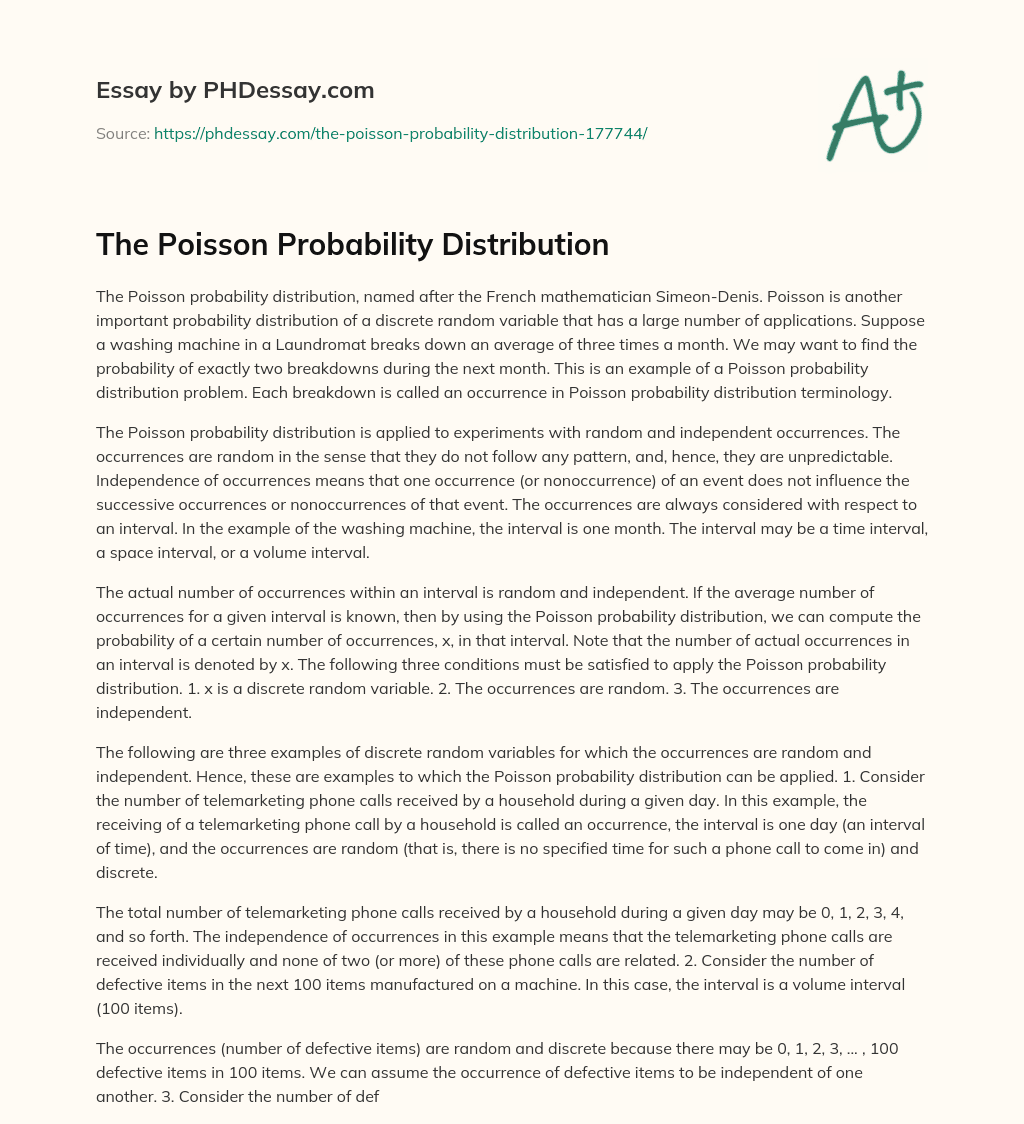 The Poisson Probability Distribution essay