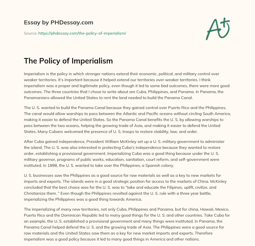 The Policy of Imperialism essay