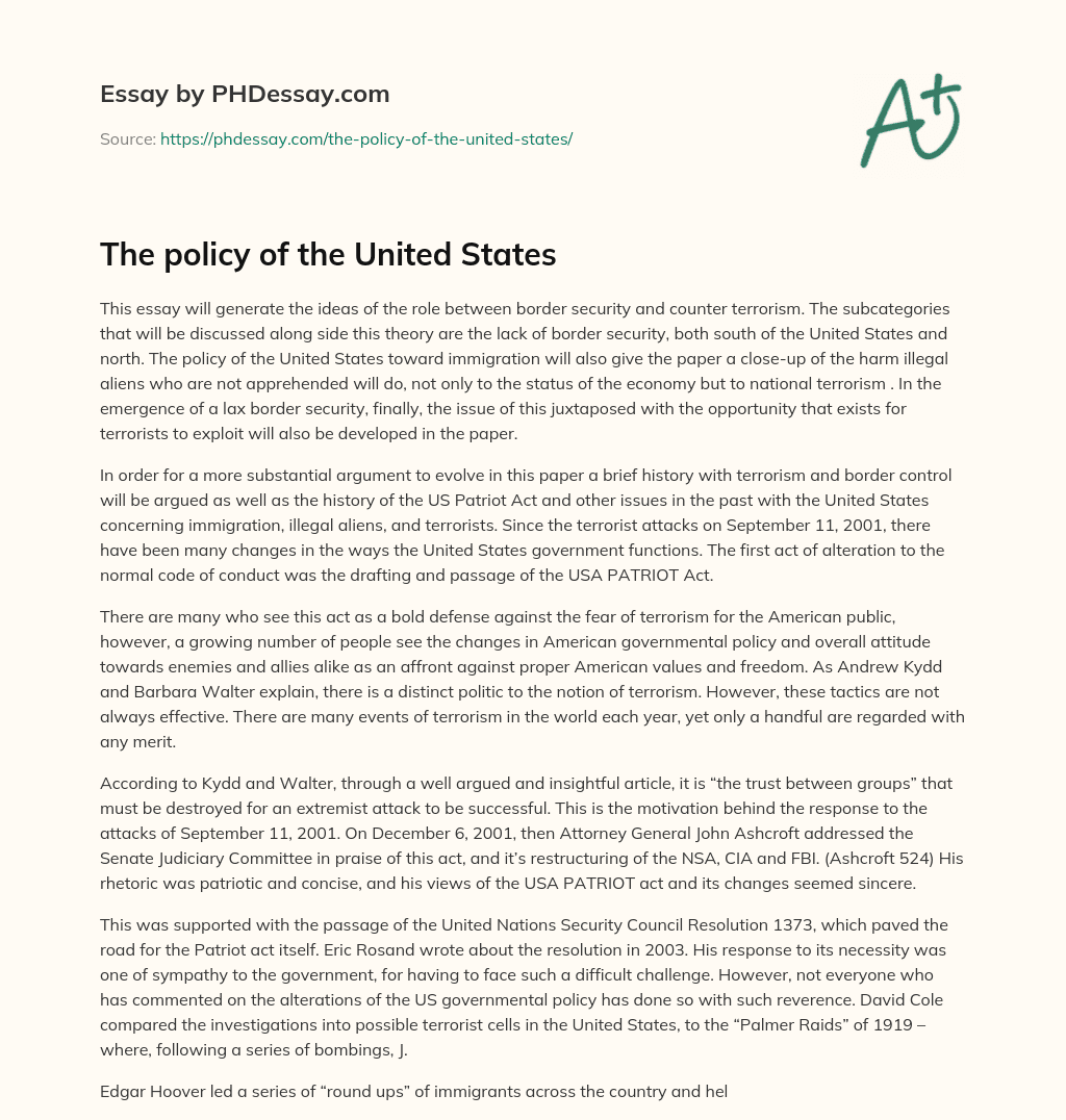 The policy of the United States essay