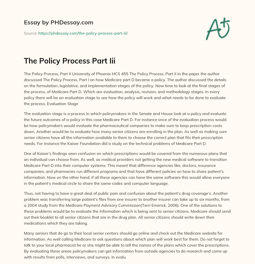 The Policy Process Part Iii essay