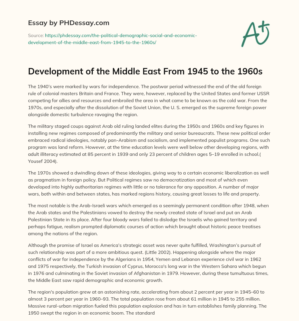 Development of the Middle East From 1945 to the 1960s essay