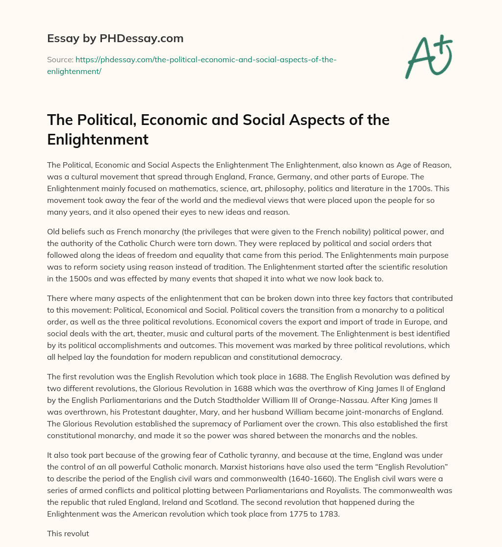 The Political, Economic and Social Aspects of the Enlightenment essay