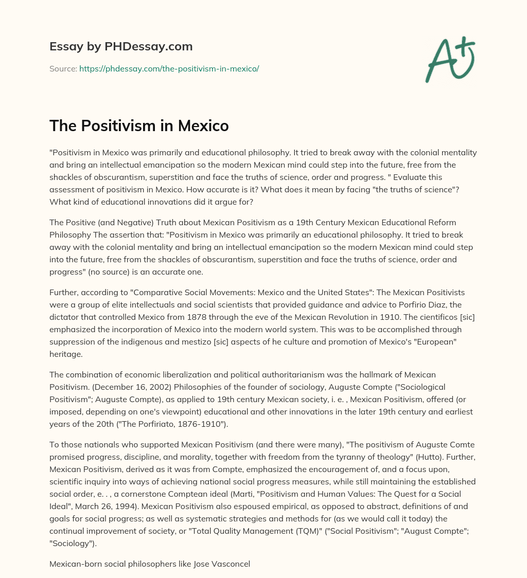 The Positivism in Mexico essay