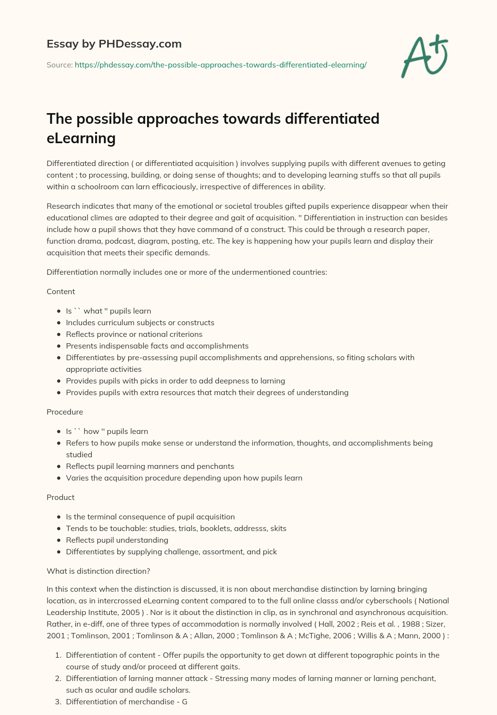 The possible approaches towards differentiated eLearning essay