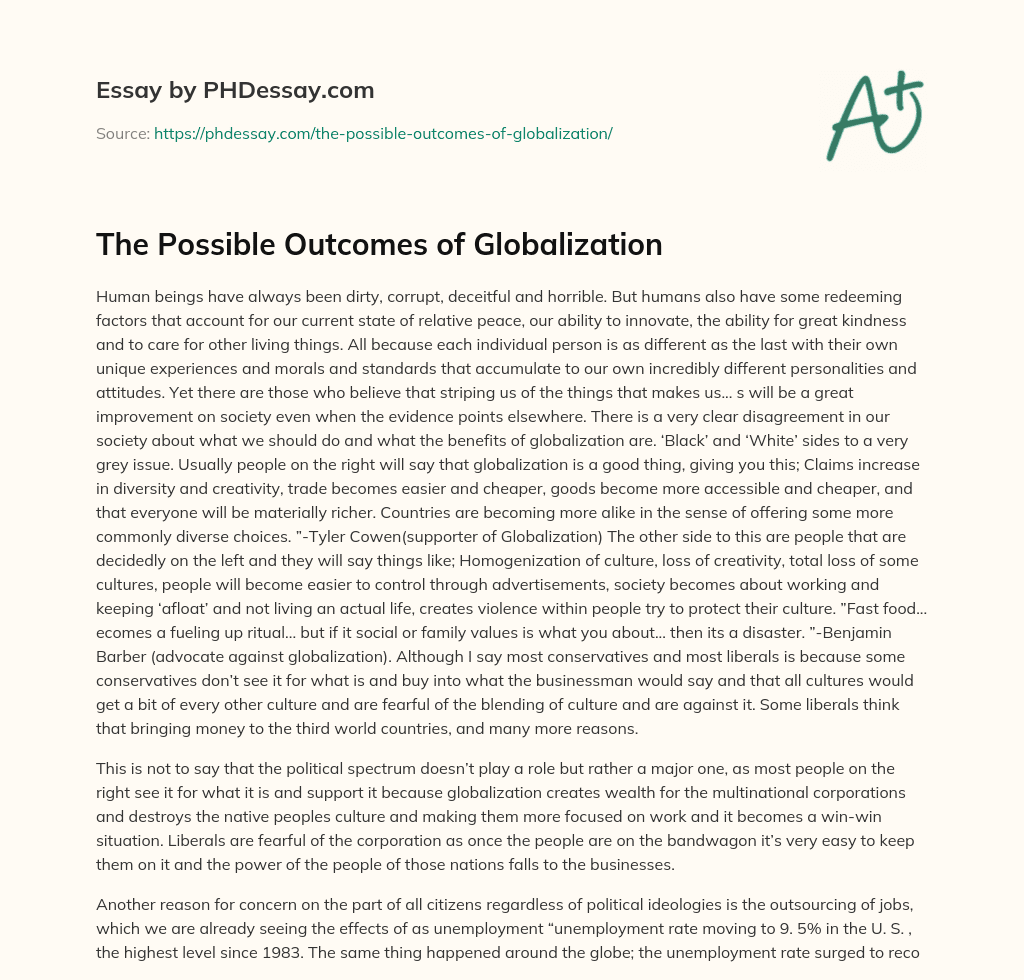 The Possible Outcomes of Globalization essay