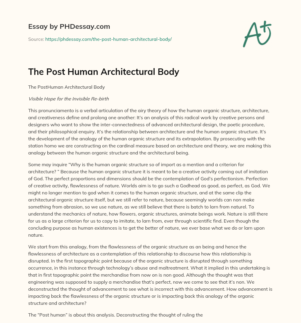 The Post Human Architectural Body essay
