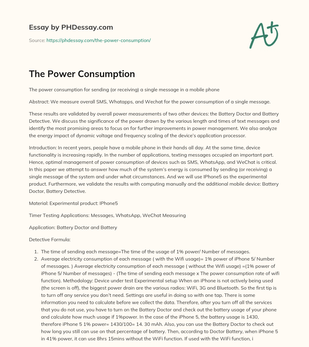 The Power Consumption essay