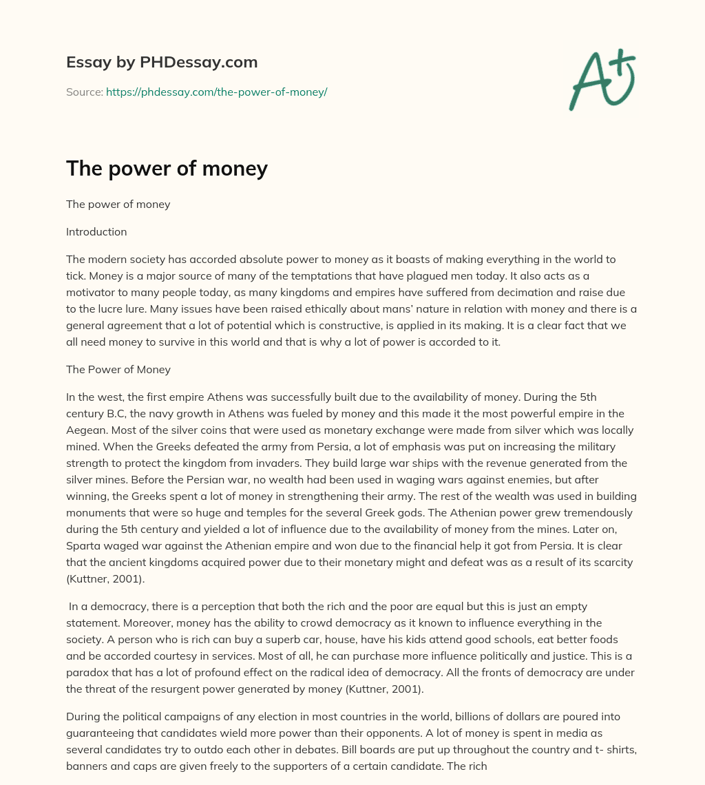 money is power essay