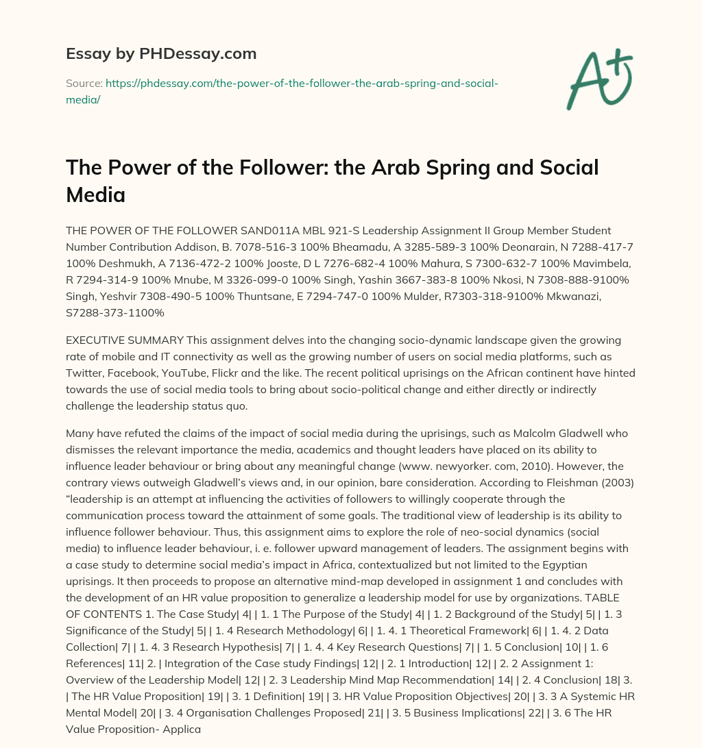 The Power of the Follower: the Arab Spring and Social Media essay