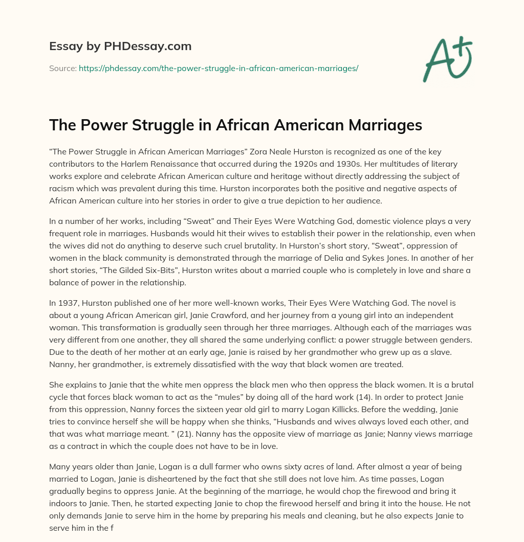The Power Struggle in African American Marriages essay