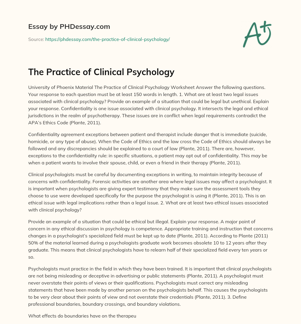 The Practice of Clinical Psychology essay