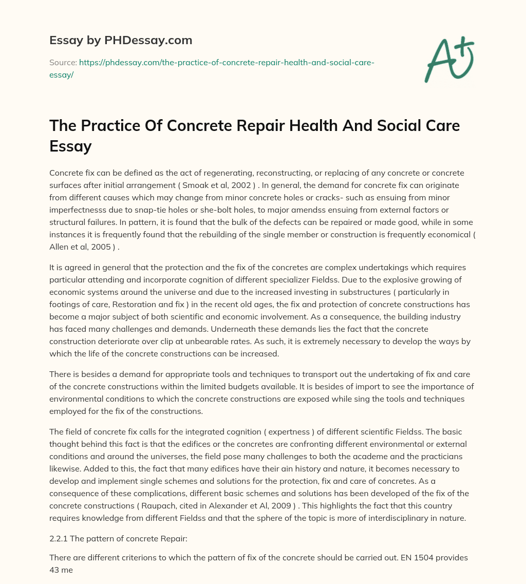 The Practice Of Concrete Repair Health And Social Care Essay essay