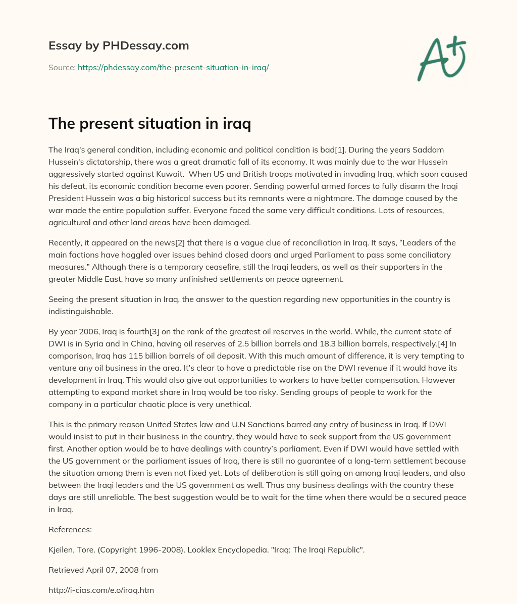 The present situation in iraq essay
