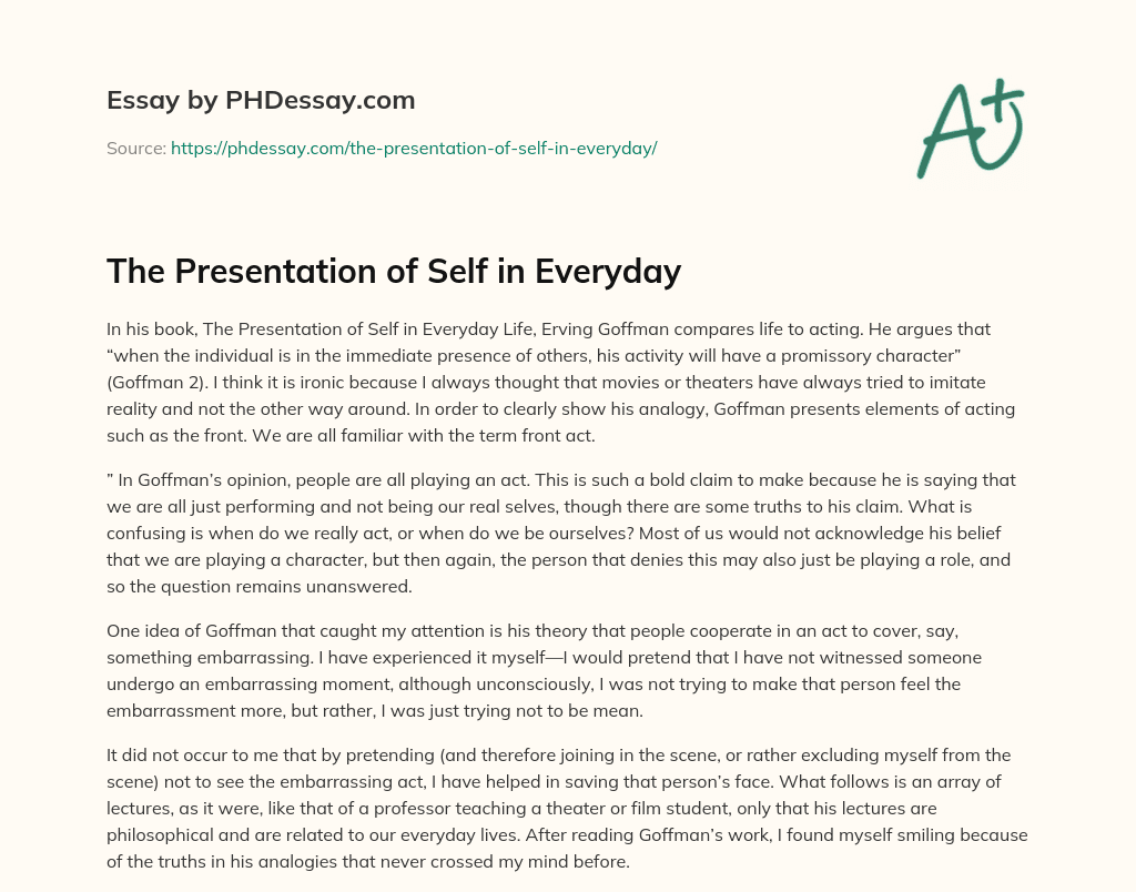 the presentation of self in everyday life essay