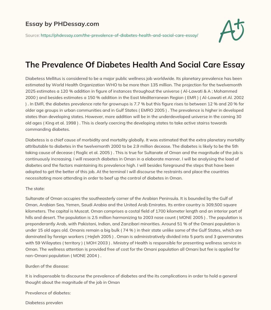 The Prevalence Of Diabetes Health And Social Care Essay essay