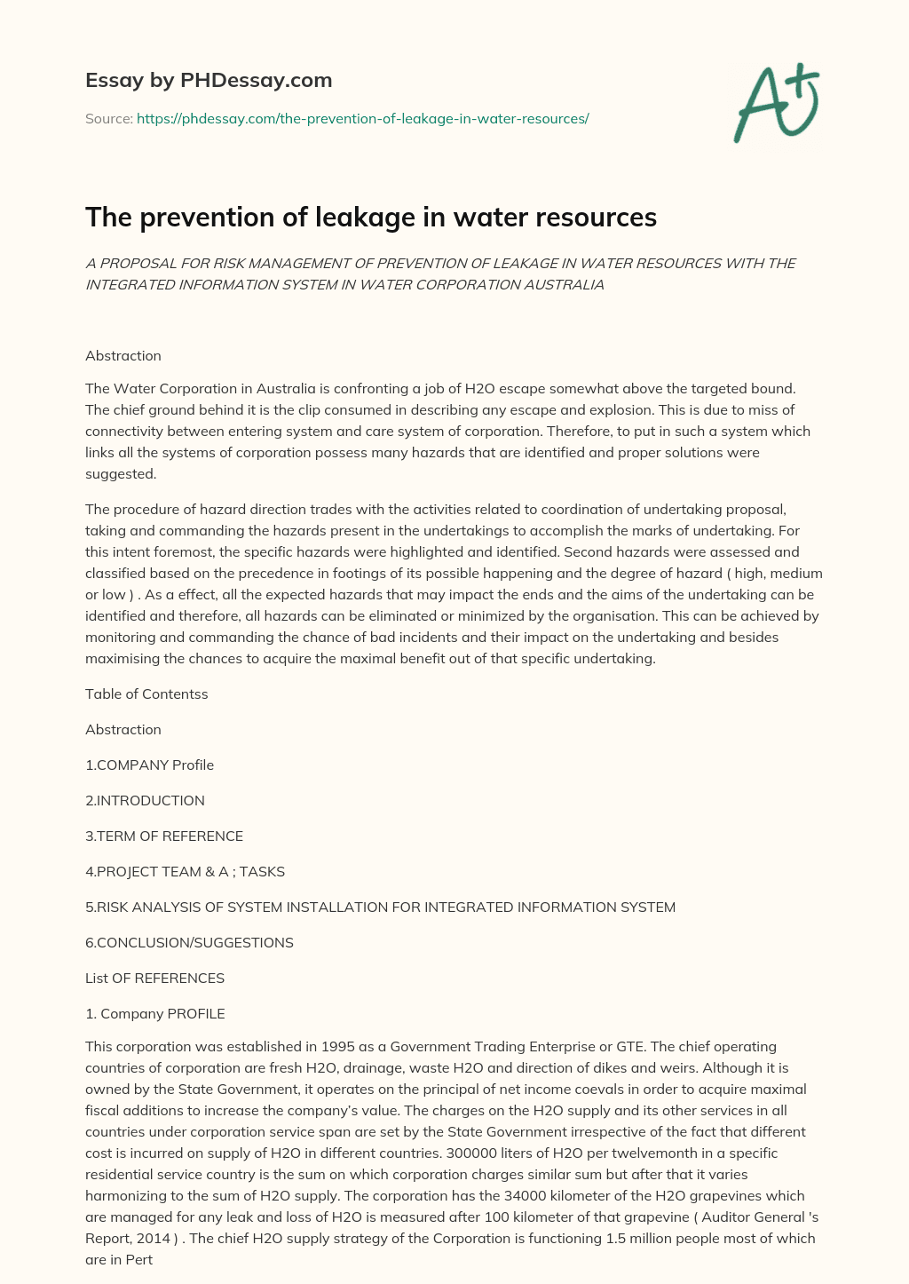 The prevention of leakage in water resources