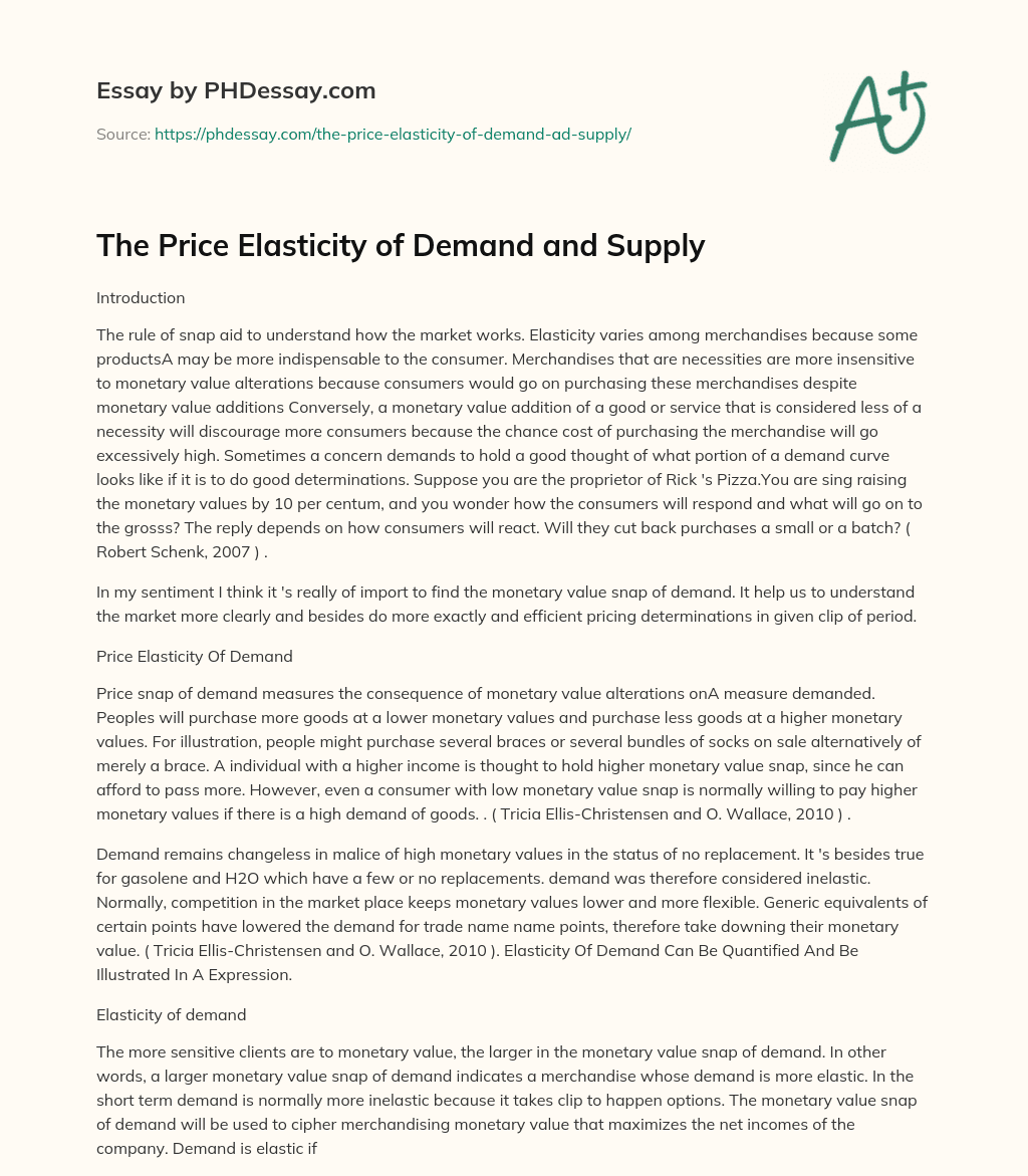 essay on price elasticity of demand and supply