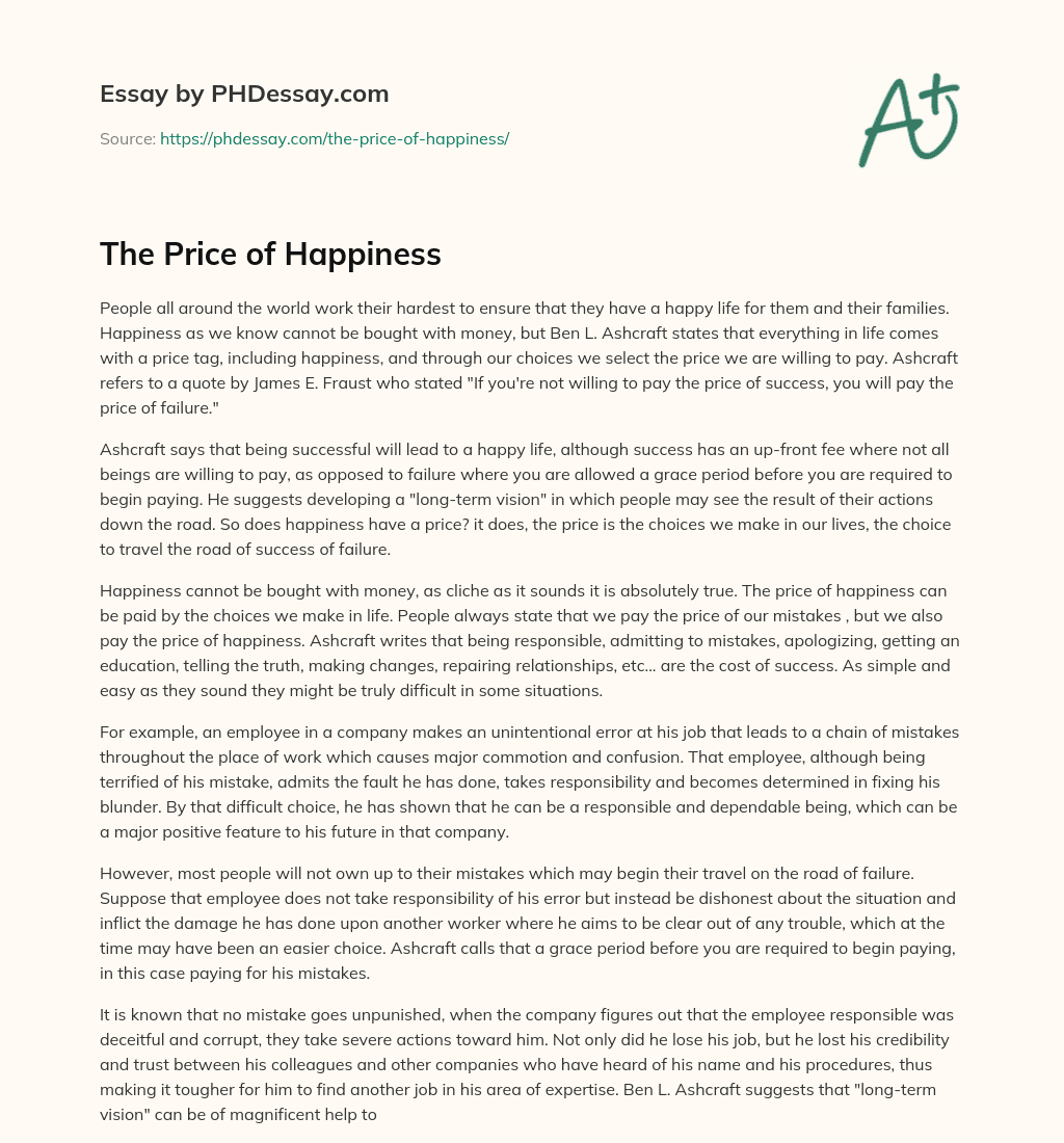 The Price of Happiness essay