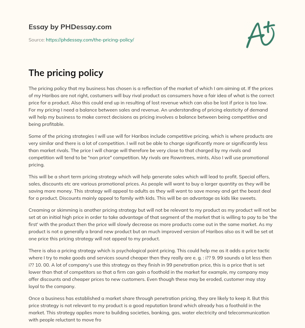 The pricing policy essay