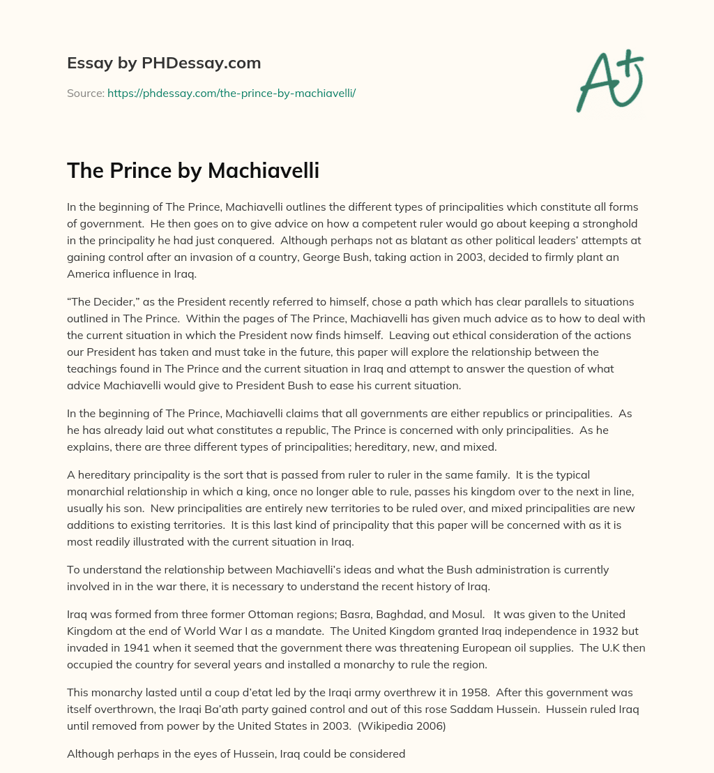 The Prince by Machiavelli essay
