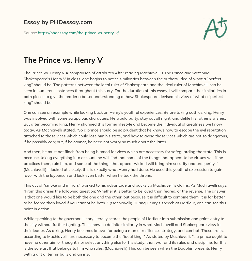 The Prince vs. Henry V essay